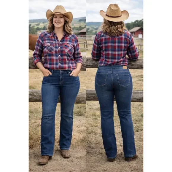 Levi’s Signature Mid Rise Bootcut Jeans Womens Size 16M Blue Medium Wash Stretch - Picture 1 of 9